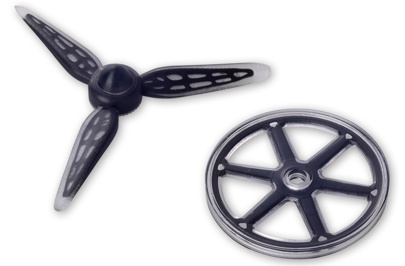 Samples of 3D printed materials using a composite-material 3D Printer